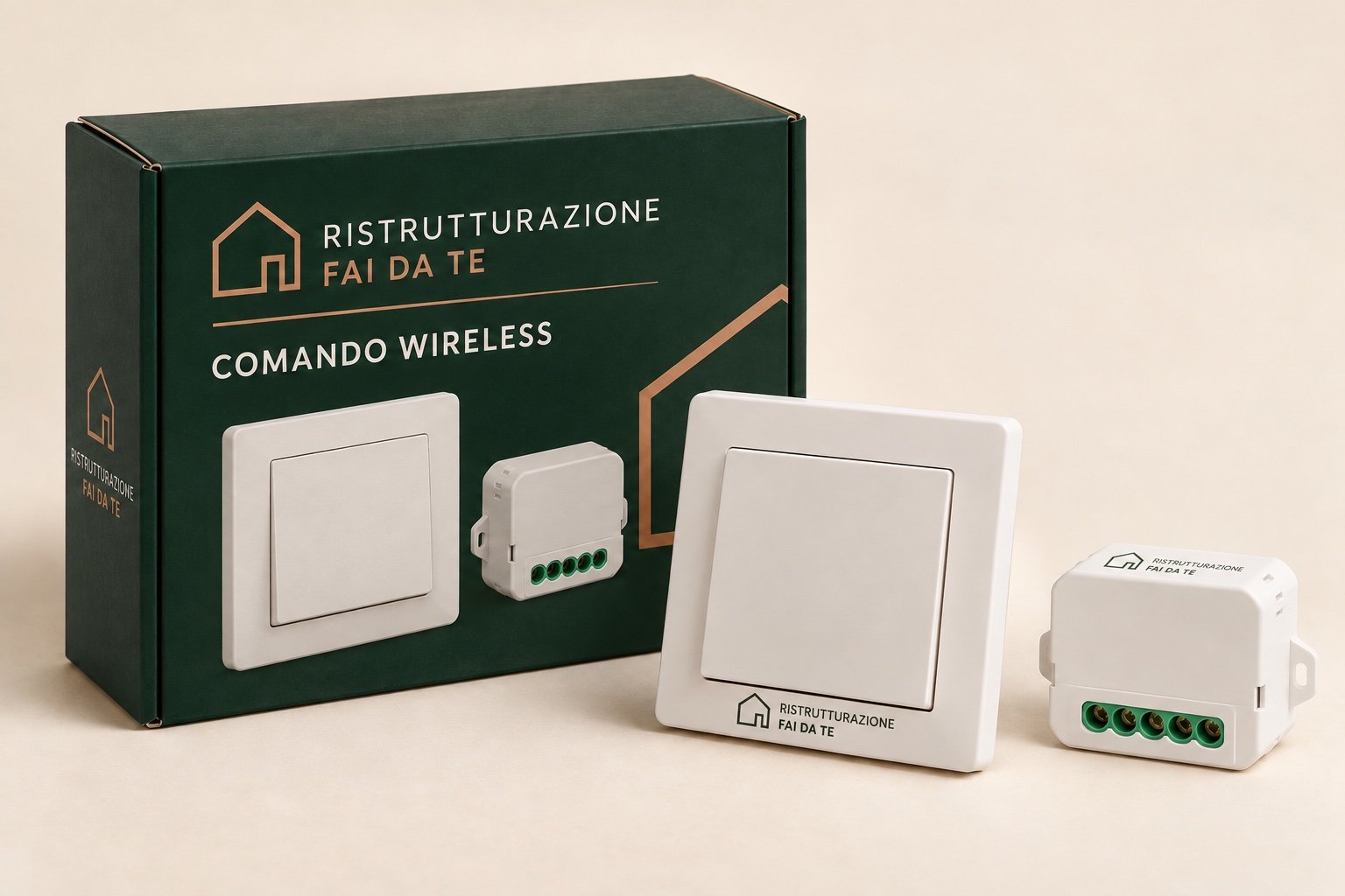 Progetto packaging comando wireless — render AI