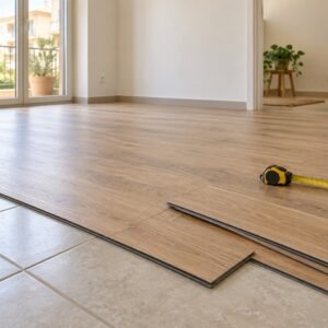 Ambiente domestico con pavimento effetto legno, riferimento visivo per la scelta del nuovo rivestimento